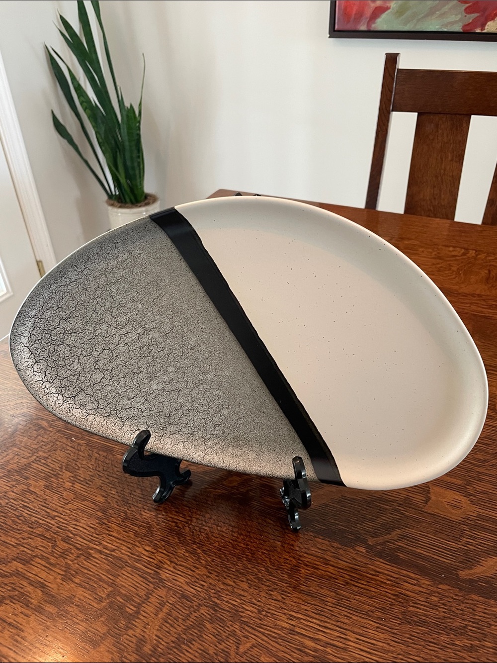 Crofton Stoneware Serving Platter Dish Gray White Speckle Modern